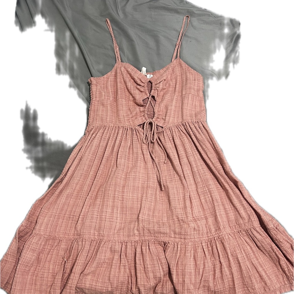 Roxy Pink Sundress Mini Dress with Tiered Skirt and Spaghetti Straps